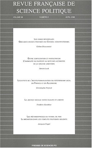 Revue française de science politique, N° 2, Avril 2008, Vo : 9782724631159