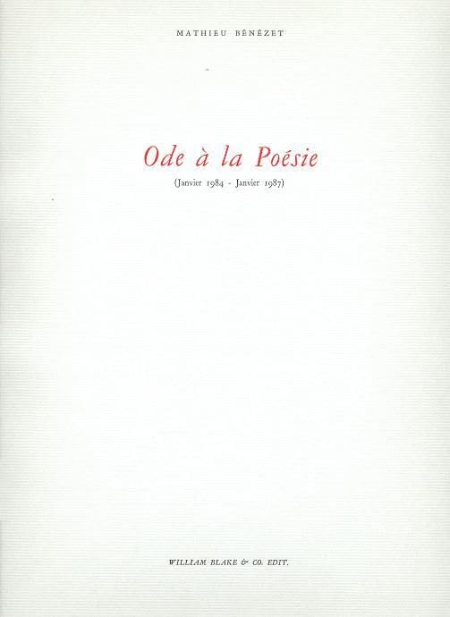 Ode à la poésie : janvier 1984 - janvier 1987 9782905810724