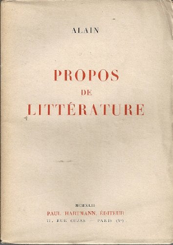 Alain. Propos de littérature