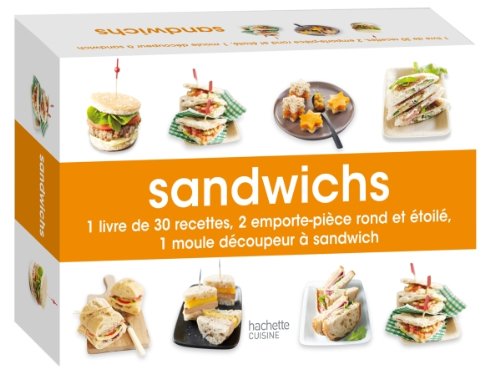 Coffret sandwichs: 1 livre de 30 recettes, 2 emporte-pièce rond et étoilé, 1 moule découpe-sandwich 9782012310438