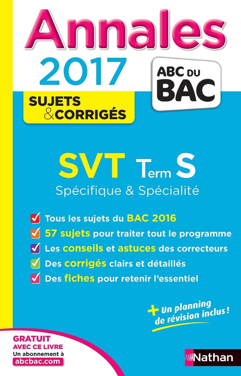 Annales ABC du BAC 2017 SVT Term S Spécifique et spécialité 9782091502083