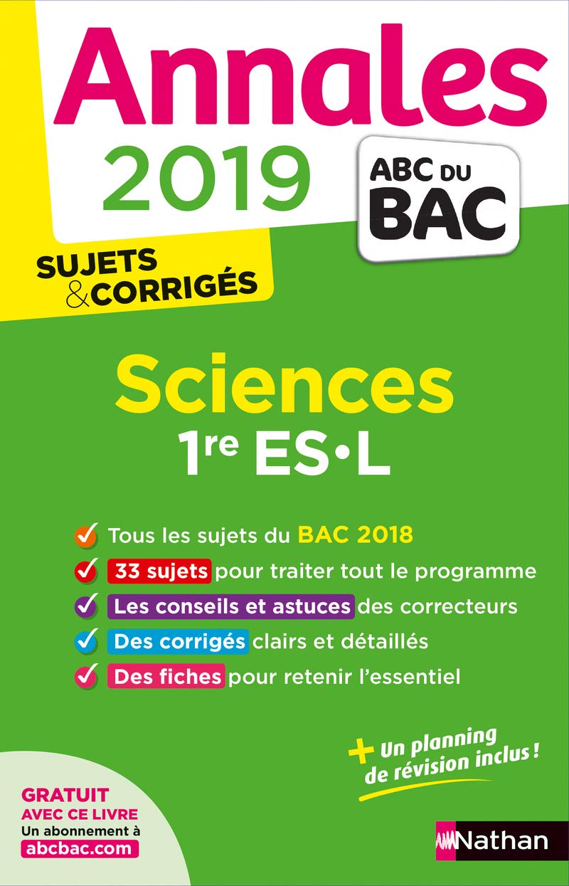 Annales ABC du BAC 2019 - Sciences 1re ES-L 9782091573564