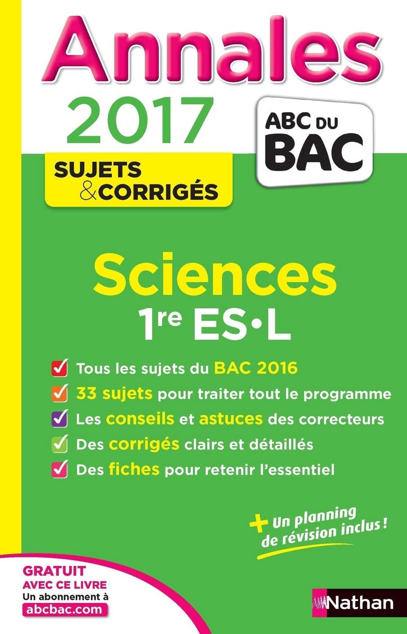 Annales ABC du BAC 2017 Sciences 1re ES.L 9782091502182