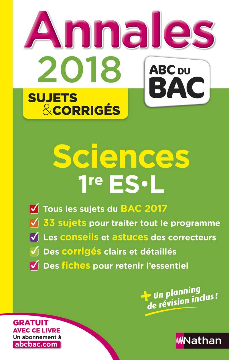 Annales ABC du Bac Sciences 1re ES-L 2018 9782091502571