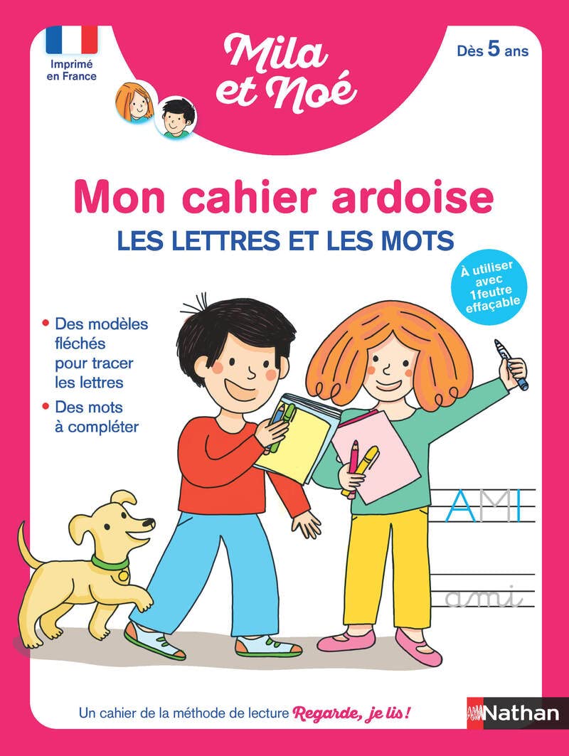 Mon cahier ardoise Mila et Noé - Les lettres et les mots - cahier effaçable, dès 5 ans 9782095015459