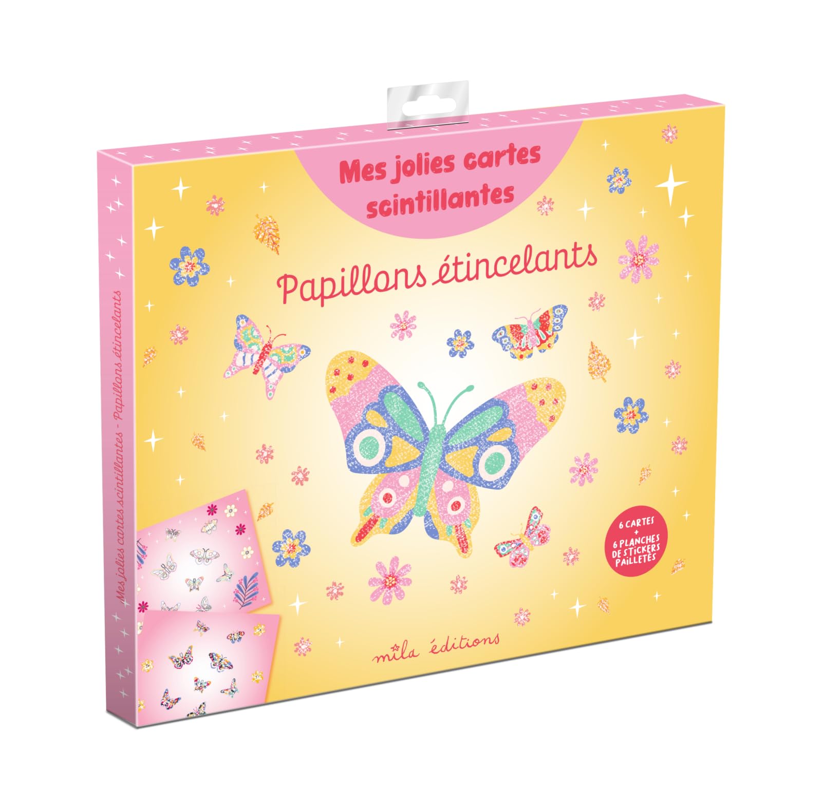 Mes jolies cartes scintillantes - Papillons étincelants: avec 6 cartes illustrées et 6 planches de stickers pailletés 9782378792879