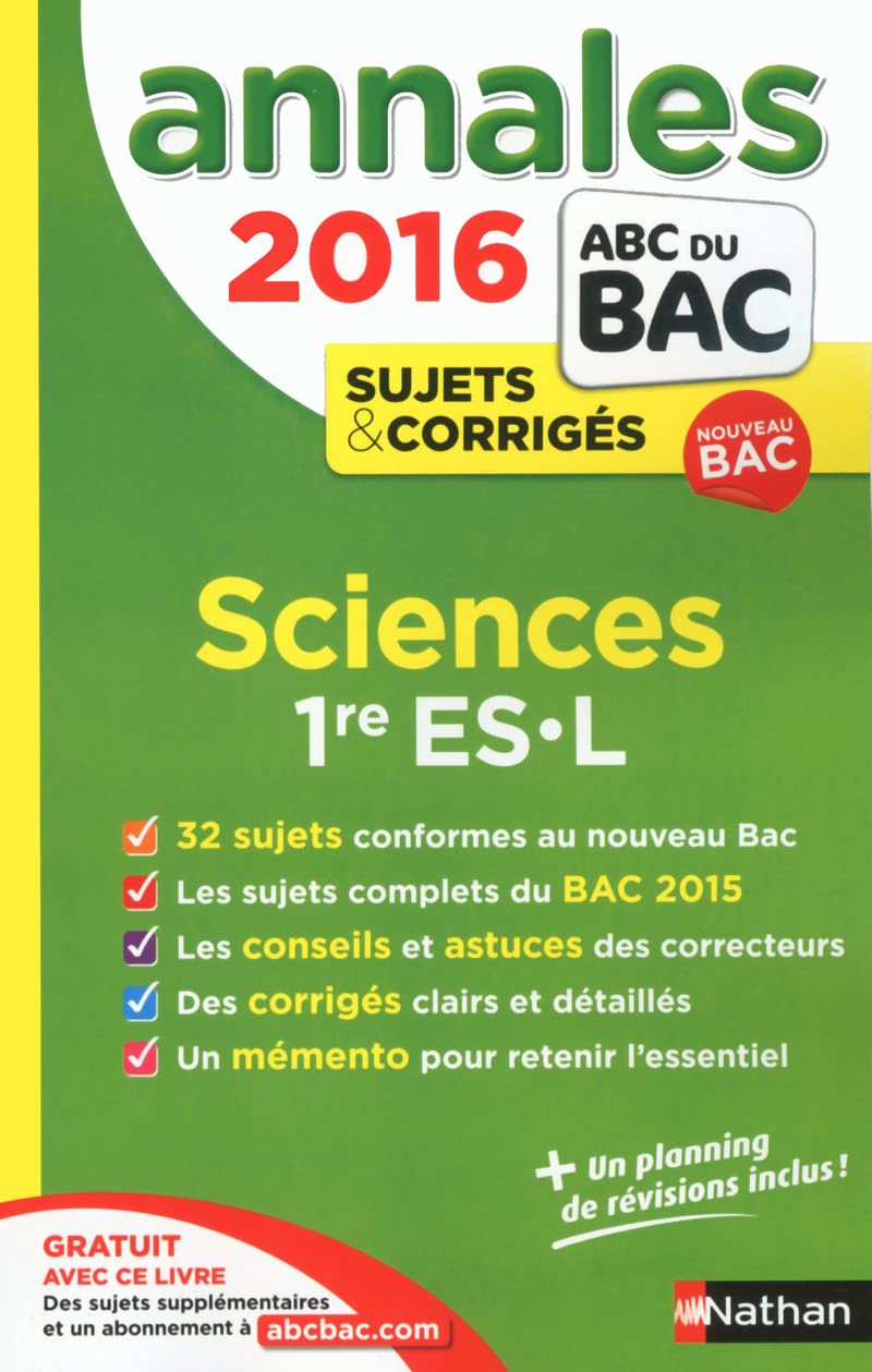 Annales ABC du BAC 2016 Sciences 1re ES.L 9782091893778