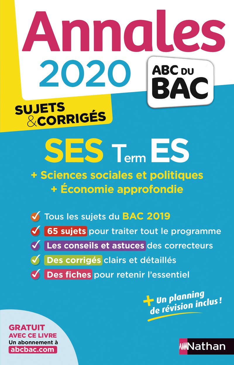 Annales ABC du Bac 2020 Sciences Economiques et Sociales - Term ES 9782091574424