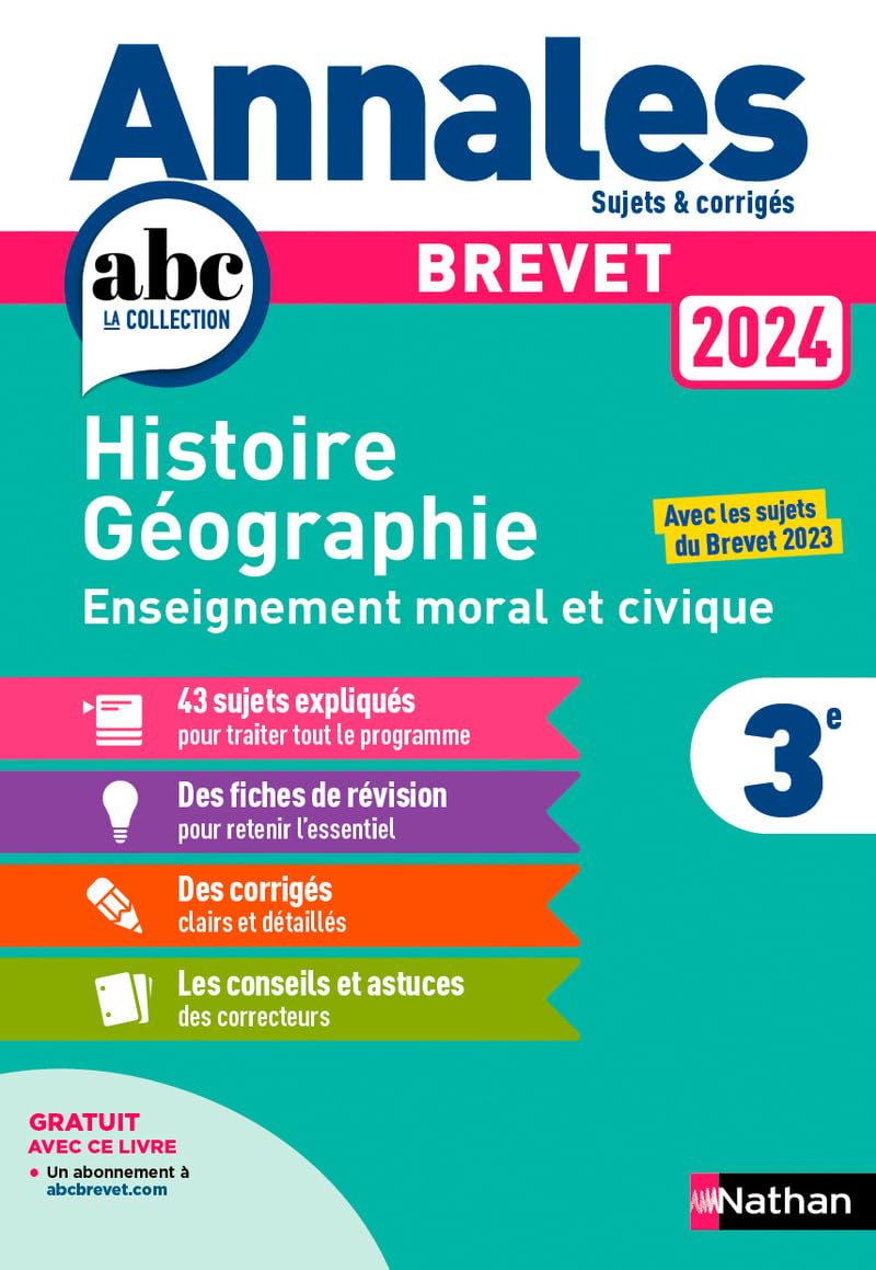 Annales Brevet Histoire Géographie Enseignement Moral et Civique 2024 - Corrigé 9782095023546