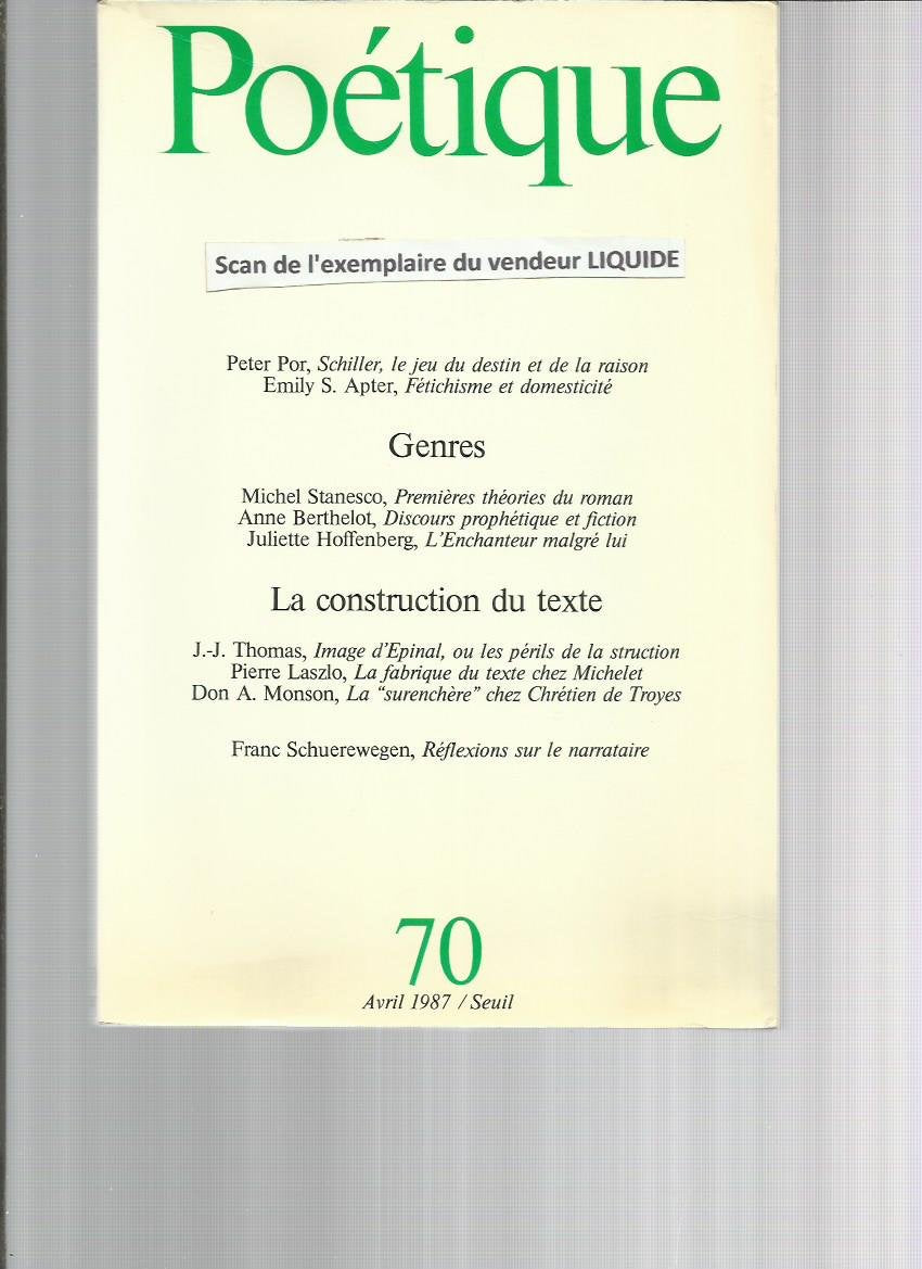 Poétique, numéro 70 9782020096454