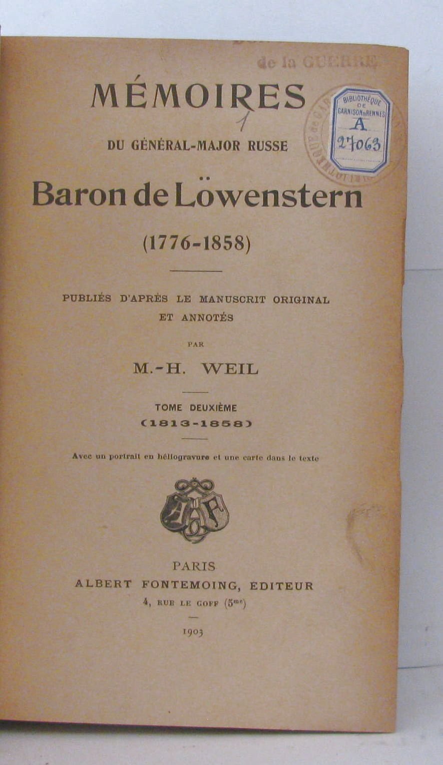 Mémoires du Général-Major Russe Baron de Lowenstern tome 2