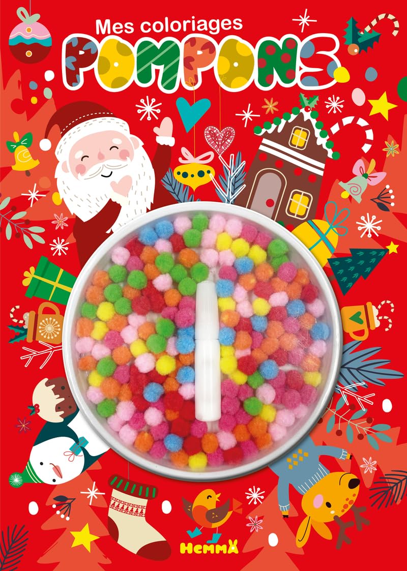 Mon coloriage pompons - Noël - Coloriage - Pompons multicolores - colle - activités - Bricolage - 4 ans 9782508061899