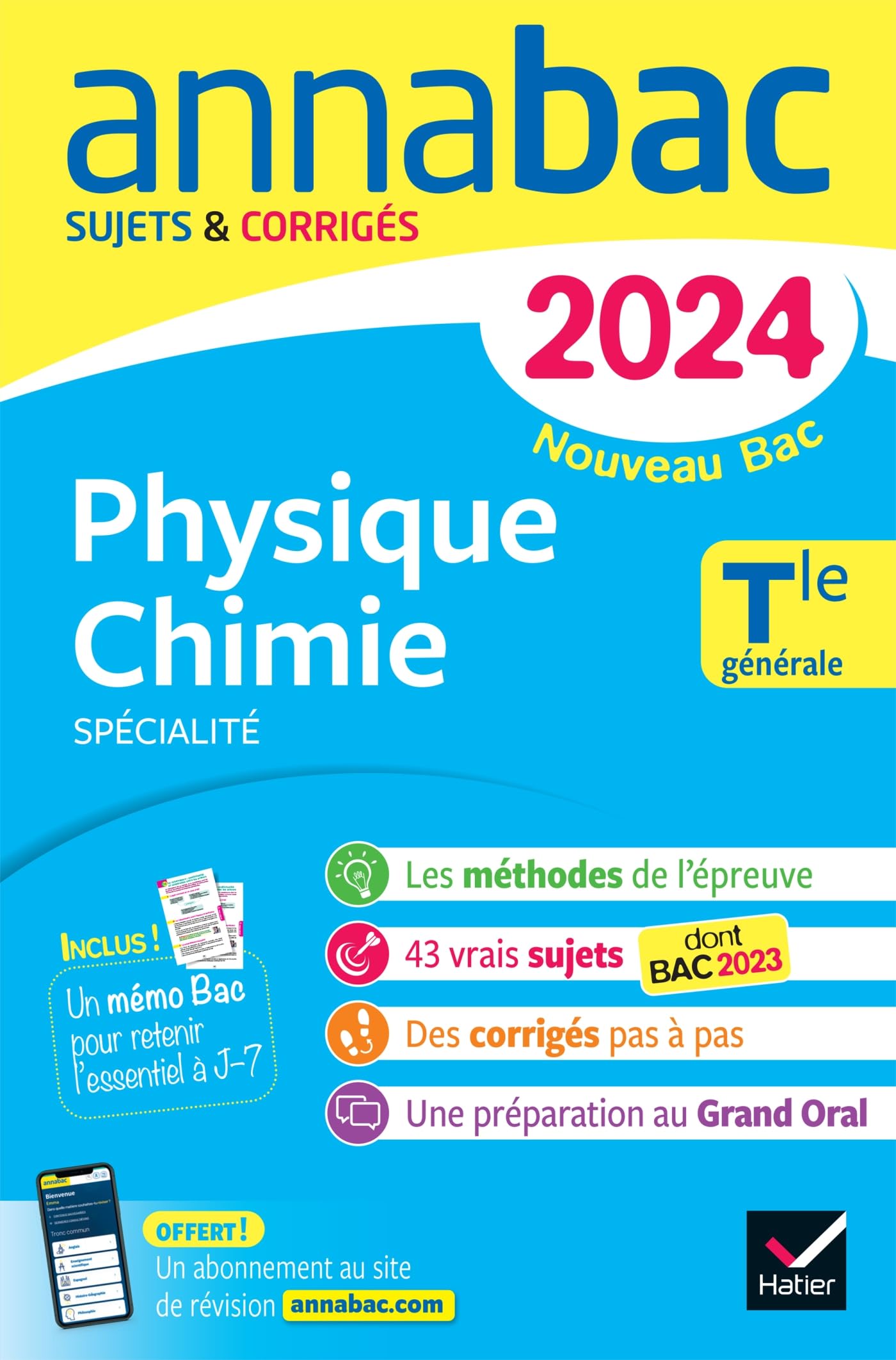 Annales du bac Annabac 2024 Physique-Chimie Tle générale (spécialité): sujets corrigés nouveau Bac 9782278105823