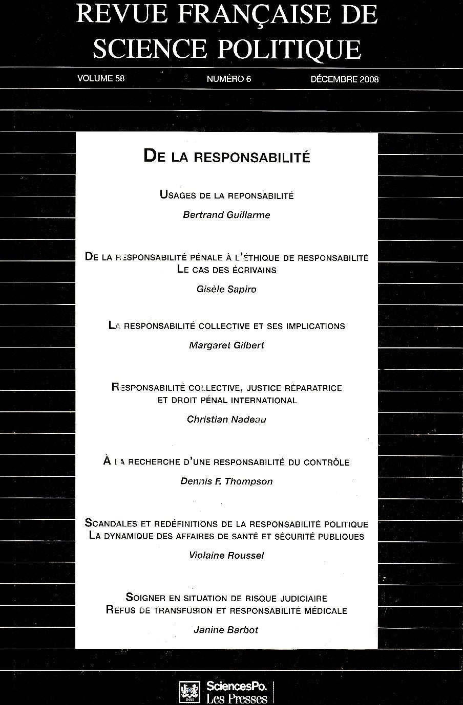 Revue Française de Science Politique, Vol.58, T6, Decembre 2008 9782724631197