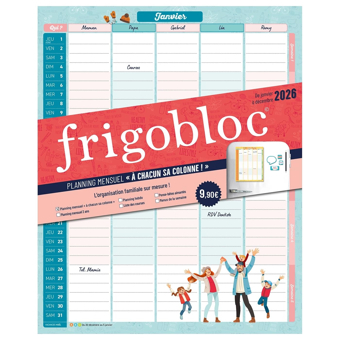 FRIGOBLOC - À CHACUN SA COLONNE (de janv. à décembre 2026): L'organisation familiale sur mesure 9782809693386