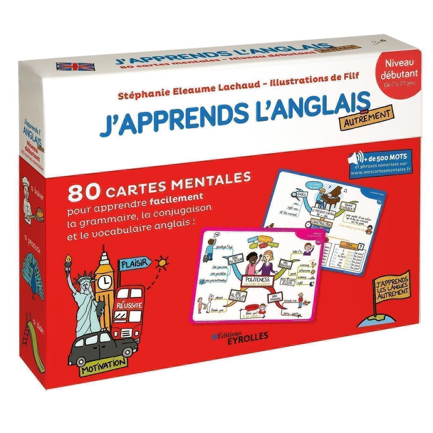 J'apprends l'anglais autrement - Niveau débutant: 80 cartes mentales pour apprendre facilement le vocabulaire, la conjugaison et la grammaire anglaise 9782212571066