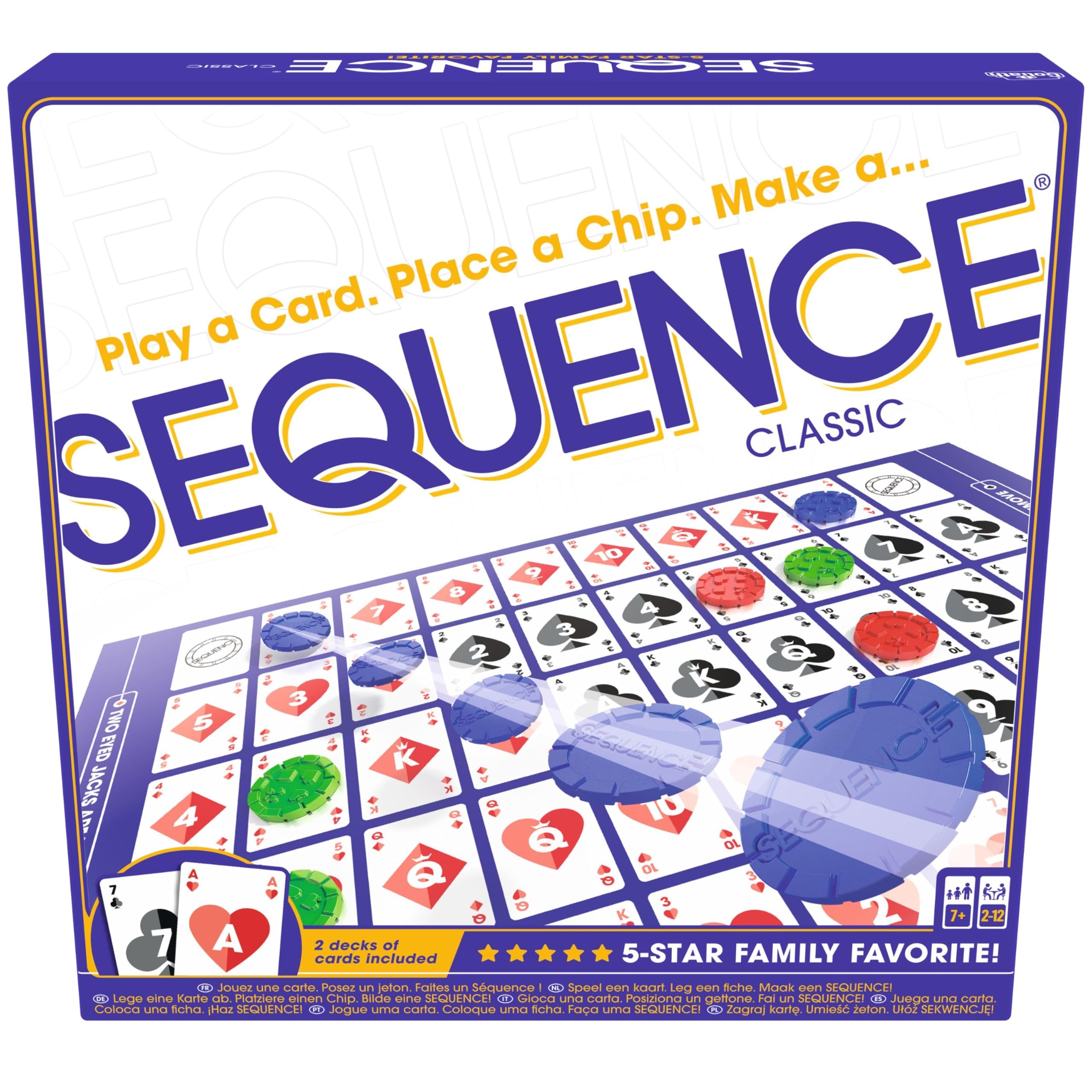 Sequence - Jeux de Société Famille et Enfants dès 7 Ans - Alignez 5 Pions pour Faire une Séquence - Jeu de Stratégie Divertissant avec Rebondissements - Jeu De Cartes - De 2 à 12 joueurs 8720077197527