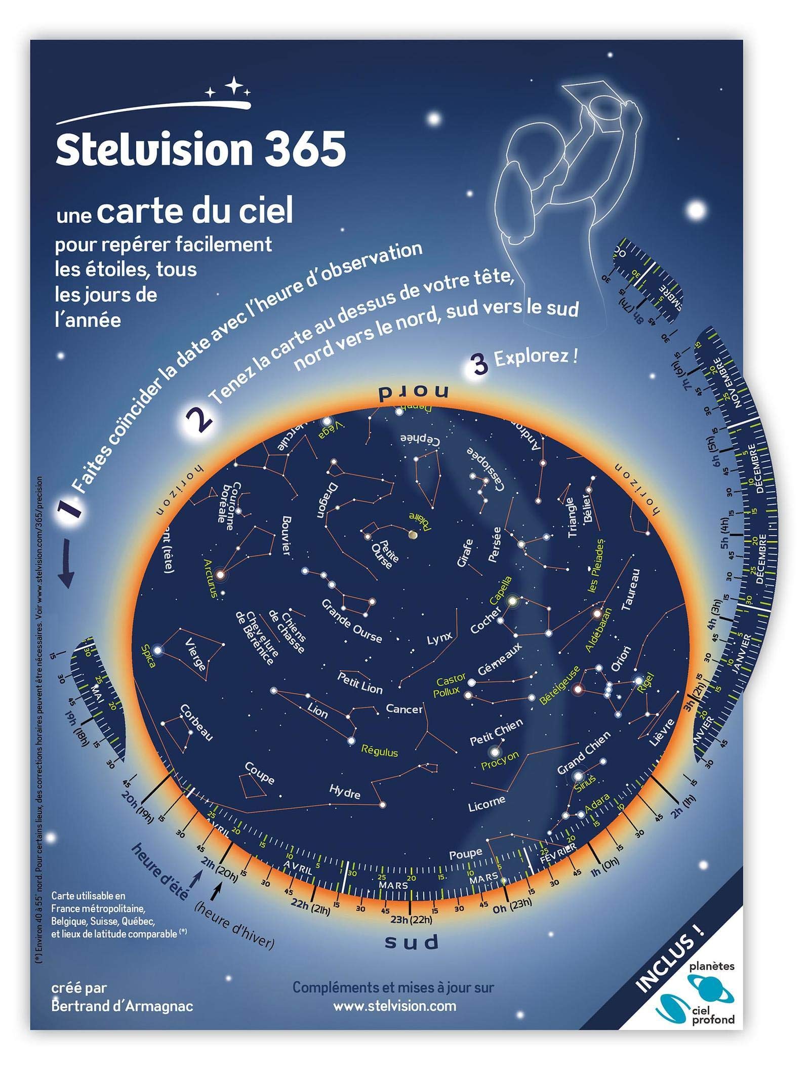 STELVISION 365: UNE CARTE DU CIEL POUR REPERER FACILEMENT LES ETOILES, TOUS LES JOURS DE L'ANNEE 9782956341703