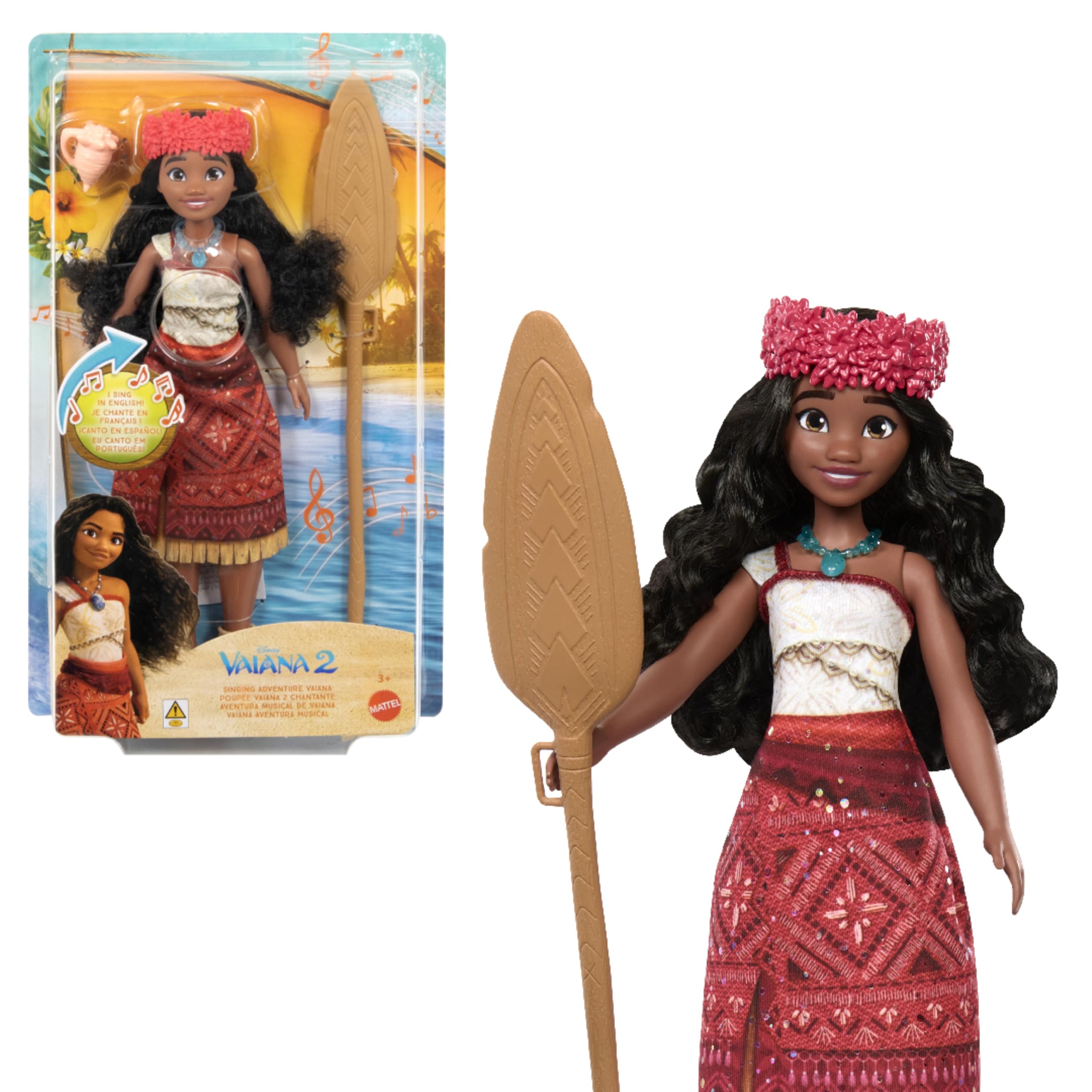 Mattel Disney Vaiana Poupée chantante avec tenue et accessoires signature, chante « We’re Back » en 4 langues 0194735265428