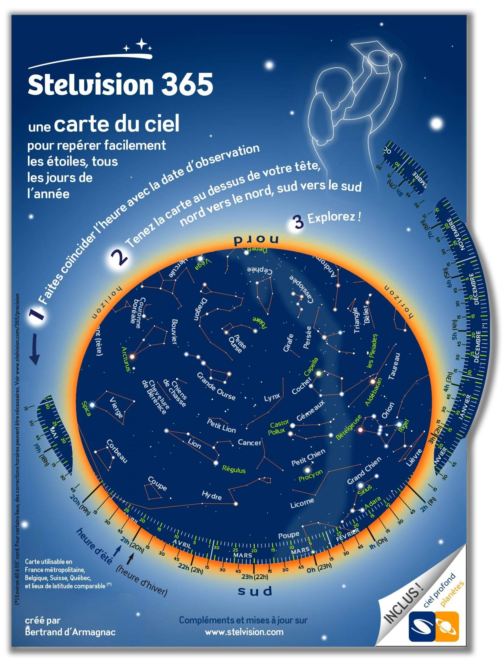 Stelvision 365: Une carte du ciel pour repérer facilement les étoiles, tous les jours de l'année. 9782953860351