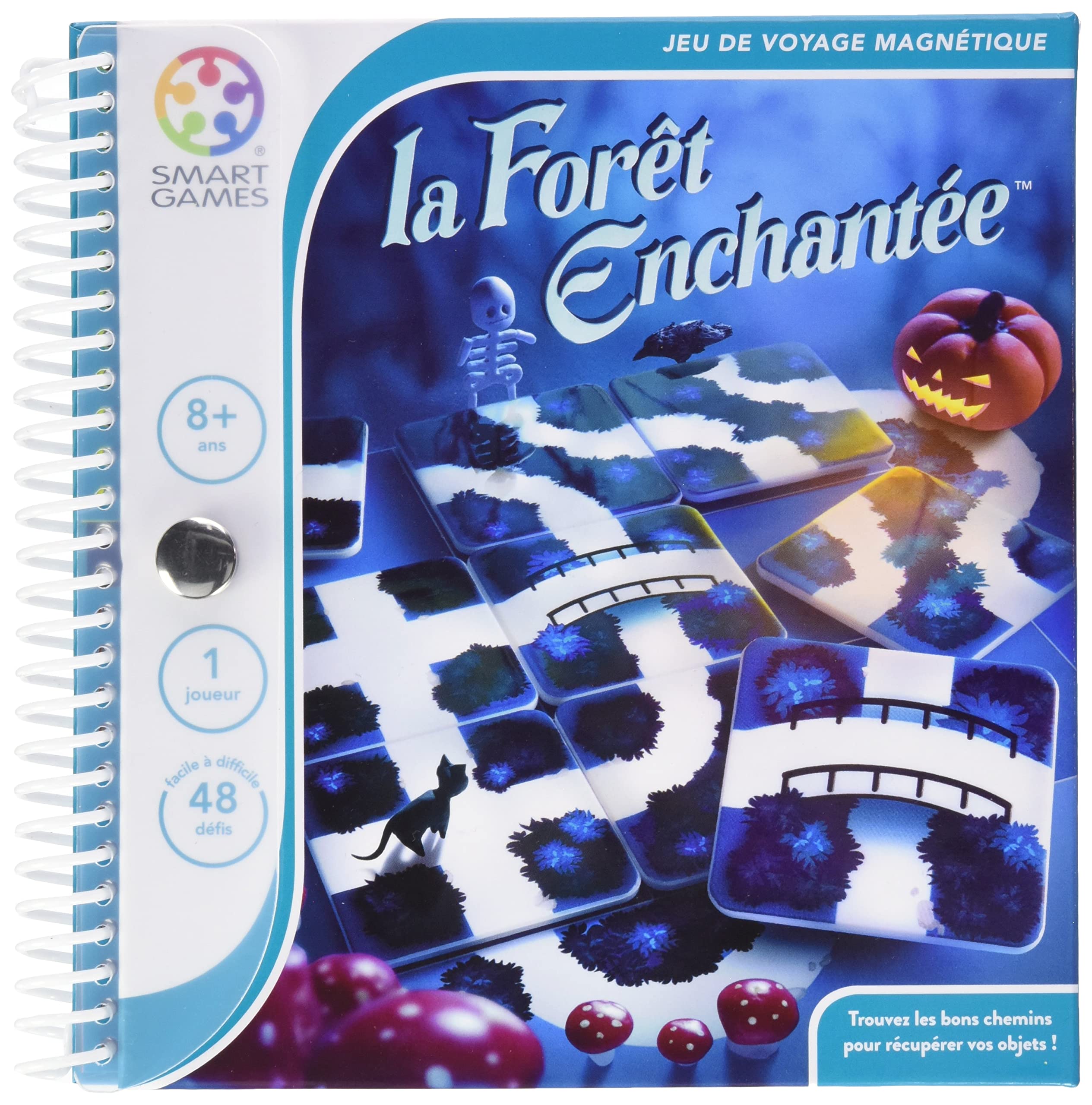 SmartGames - La Fôret Enchantée - Jeu de Voyage Magnétique - Trouvez les Bons Chemins pour Récuperer les Objets - 48 Défis - 1 Joueur - A partir de 6 Ans, Noir 5414301515777