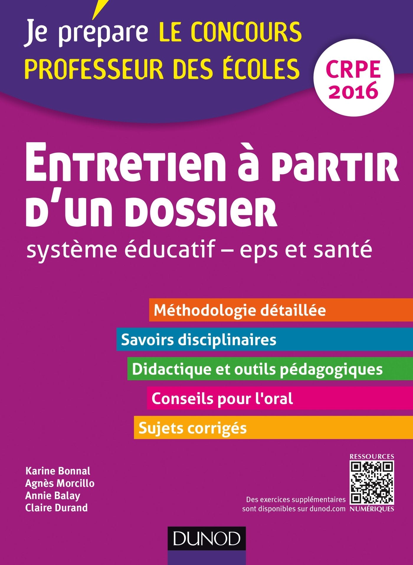 Entretien à partir d'un dossier. Système éducatif, EPS et santé: Oral/admission, Professeur des écoles, Coucours 2016 9782100738120