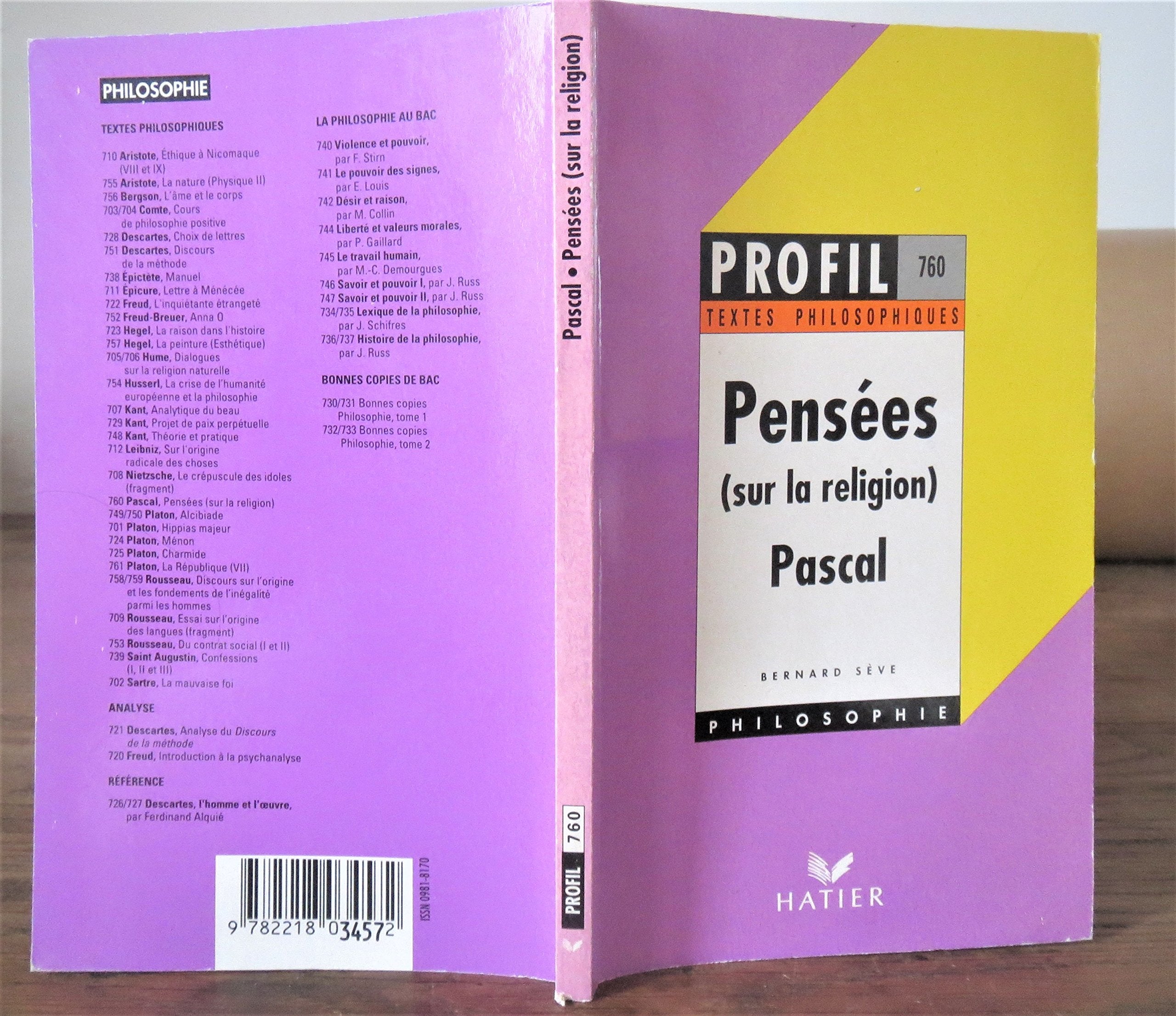 Profil Philosophie - Pascal : Pensées (sur la religion) 9782218034572
