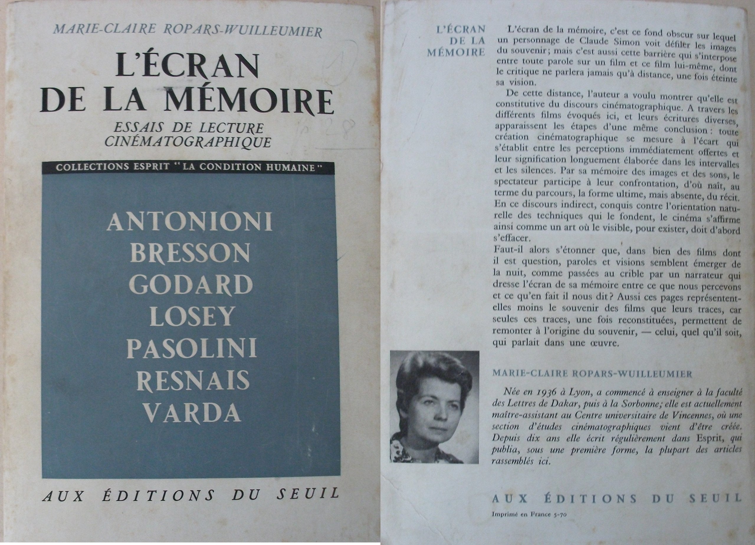 L' ECRAN DE LA MEMOIRE ESSAIS DE LECTURE CINEMATOGRAPHIQUE