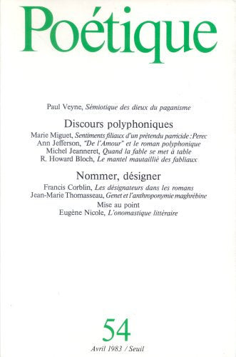 Poétique, numéro 54 9782020064767