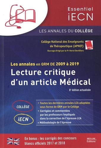 Lecture critique d'un article médical: Les annales en QRM de 2009 à 2019 9782846782739