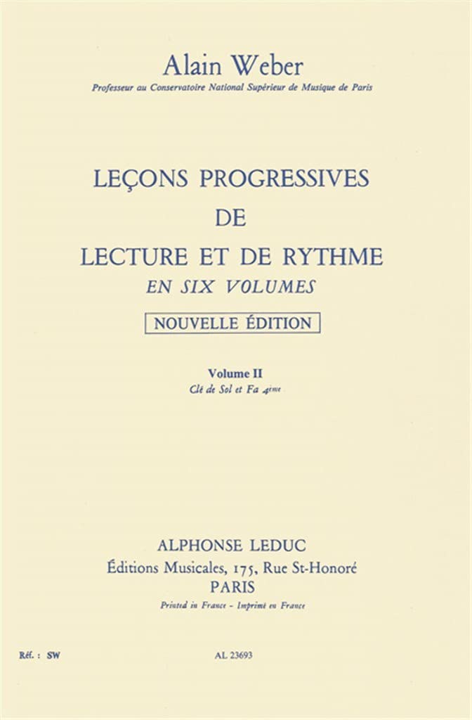 Leçons Progressives de lecture et Rythme Vol 2 : Clés Sol et Fa S/Acct 9790046236938