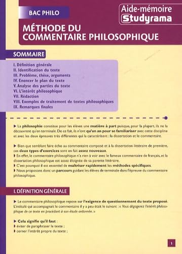 Méthose du commentaire philosophique - Bac philo 9782759004478