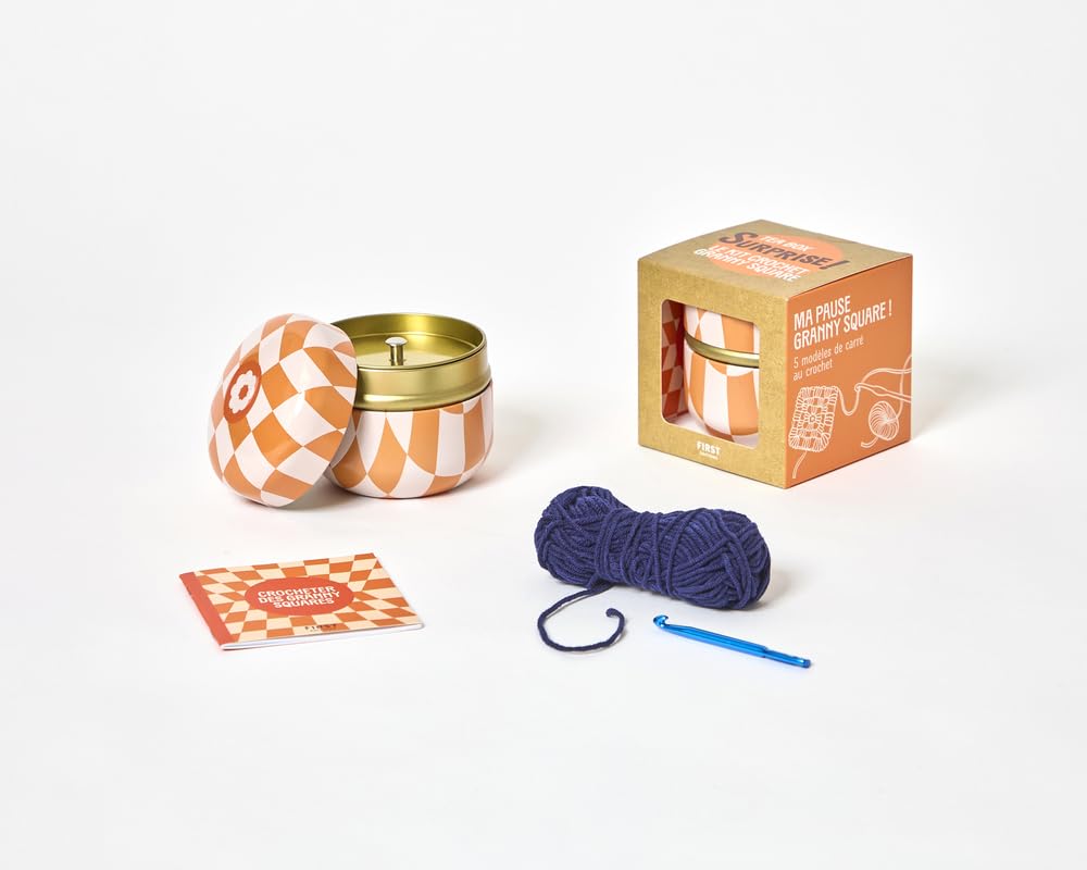 Coffret Tea Box Surprise Ma pause granny square - le parfait secret santa !: 1 boite à thé ronde en métal - 2 pelotes de laine - 1 crochet - des tutos - DIY 9782412103395