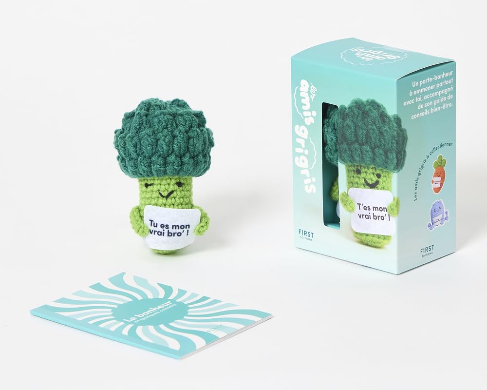 Coffret Les amis grigris / brocoli: amigurumi - mignon - crochet - légume - message positif 9782412103500