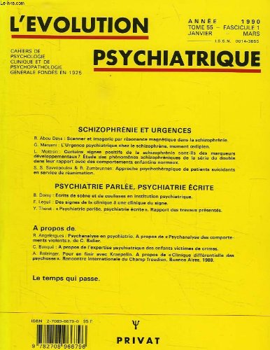 L'evolution psychiatrique, tome 55, fasc. 1, jan.-mars 1990 9782708966796