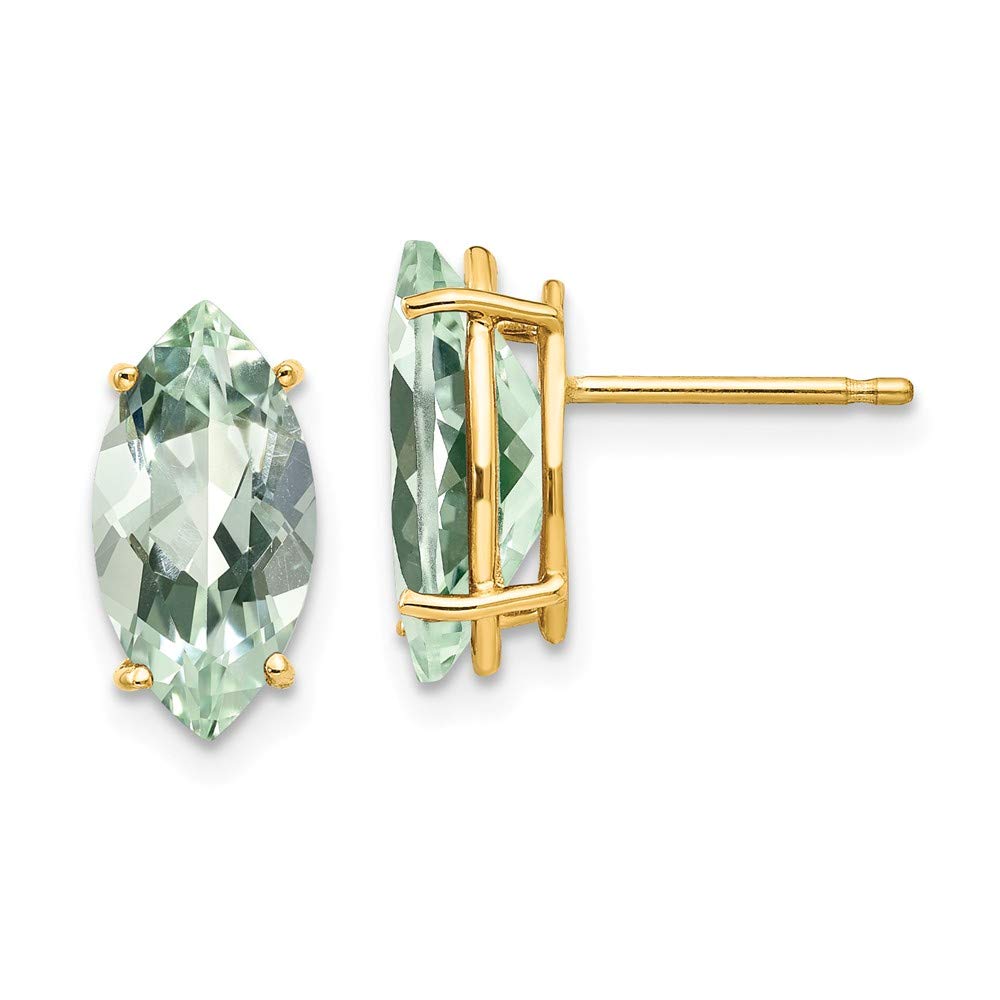 Boucles d'oreilles à tige en or jaune 14 carats - 30,5 x 15,2 cm - Quartz vert marquise - Bijoux fins - Cadeaux pour femme - Or jaune, Or jaune 0028943021029