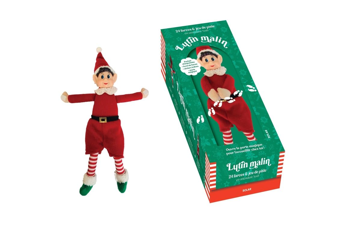 Lutin malin - – Lutin articulé 30 cm – Avec porte magique – Carnet 24 idées de farces – Pochoir & Autocollants – Tradition du Lutin Farceur - Noël - Avent: Faites des farces en attendant Noël 9782263192418