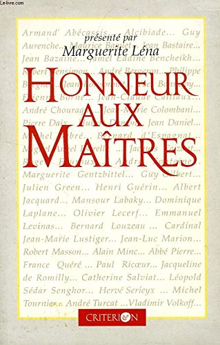 Honneur aux maitres 9782903702984