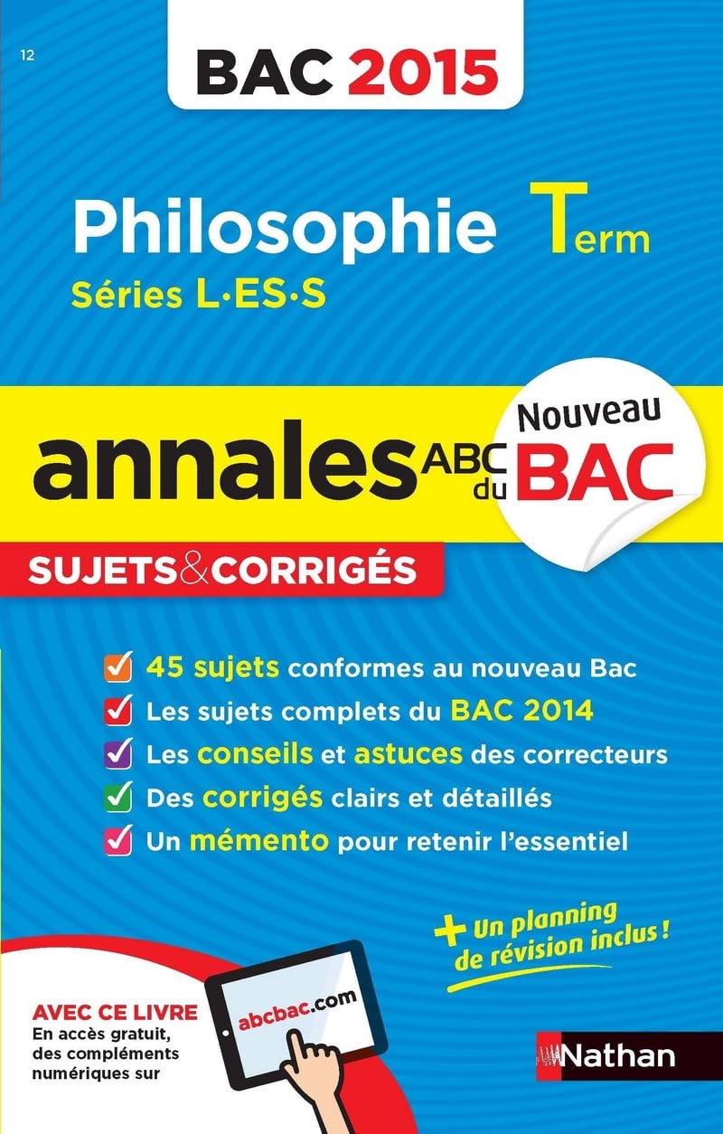 Annales ABC du BAC 2015 Philosophie Term L.ES.S 9782091892283