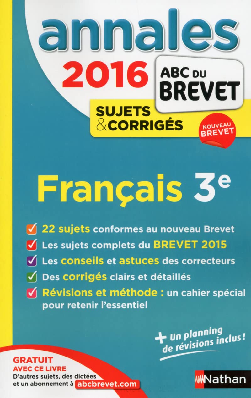 Annales ABC du BREVET 2016 Français 3e 9782091893846