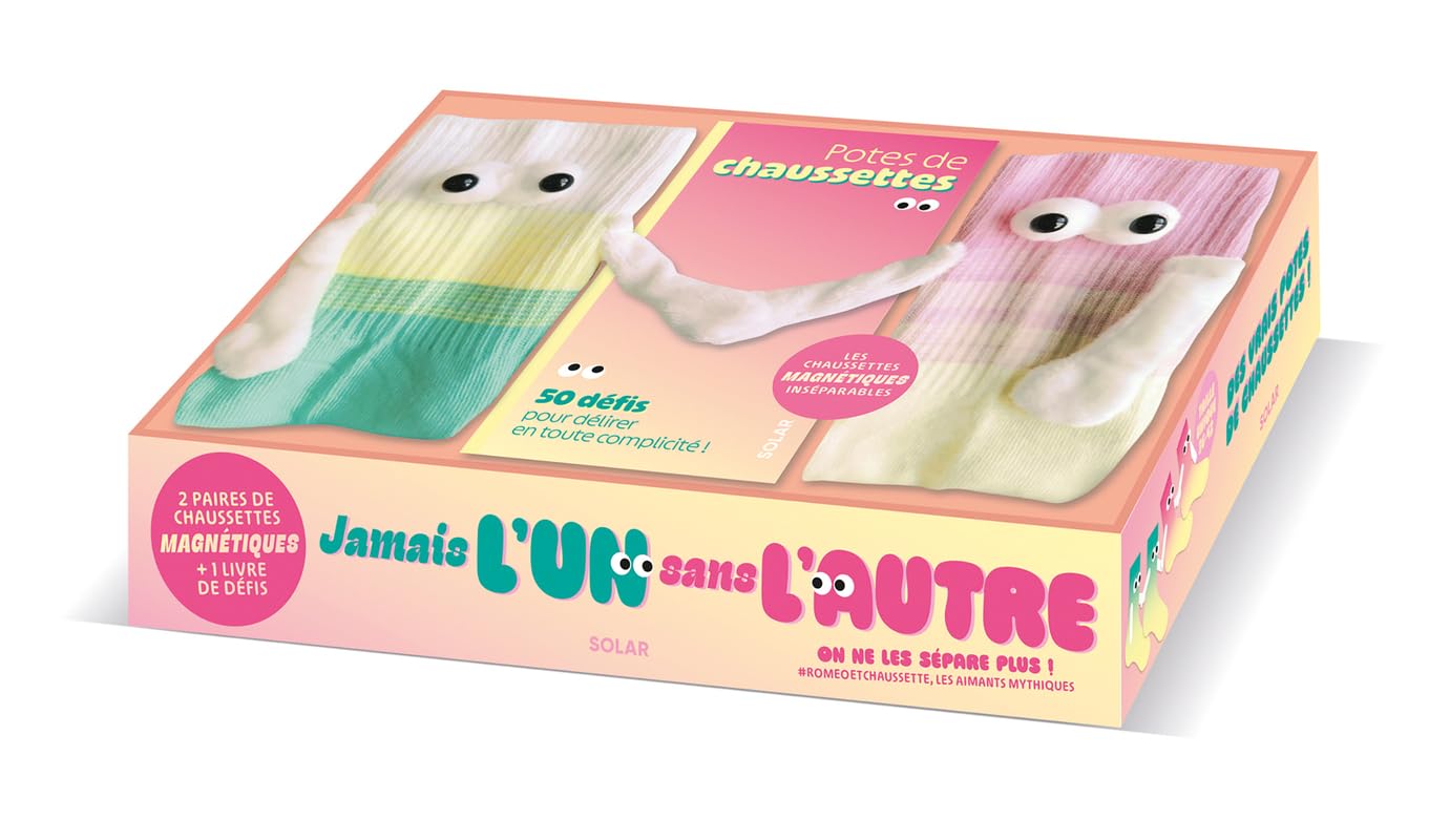Coffret Potes de chaussettes - 2 paires de chaussettes magnétiques qui se donnent la main - 1 livre de défis délirants: Jamais l'un sans l'autre 9782263192258