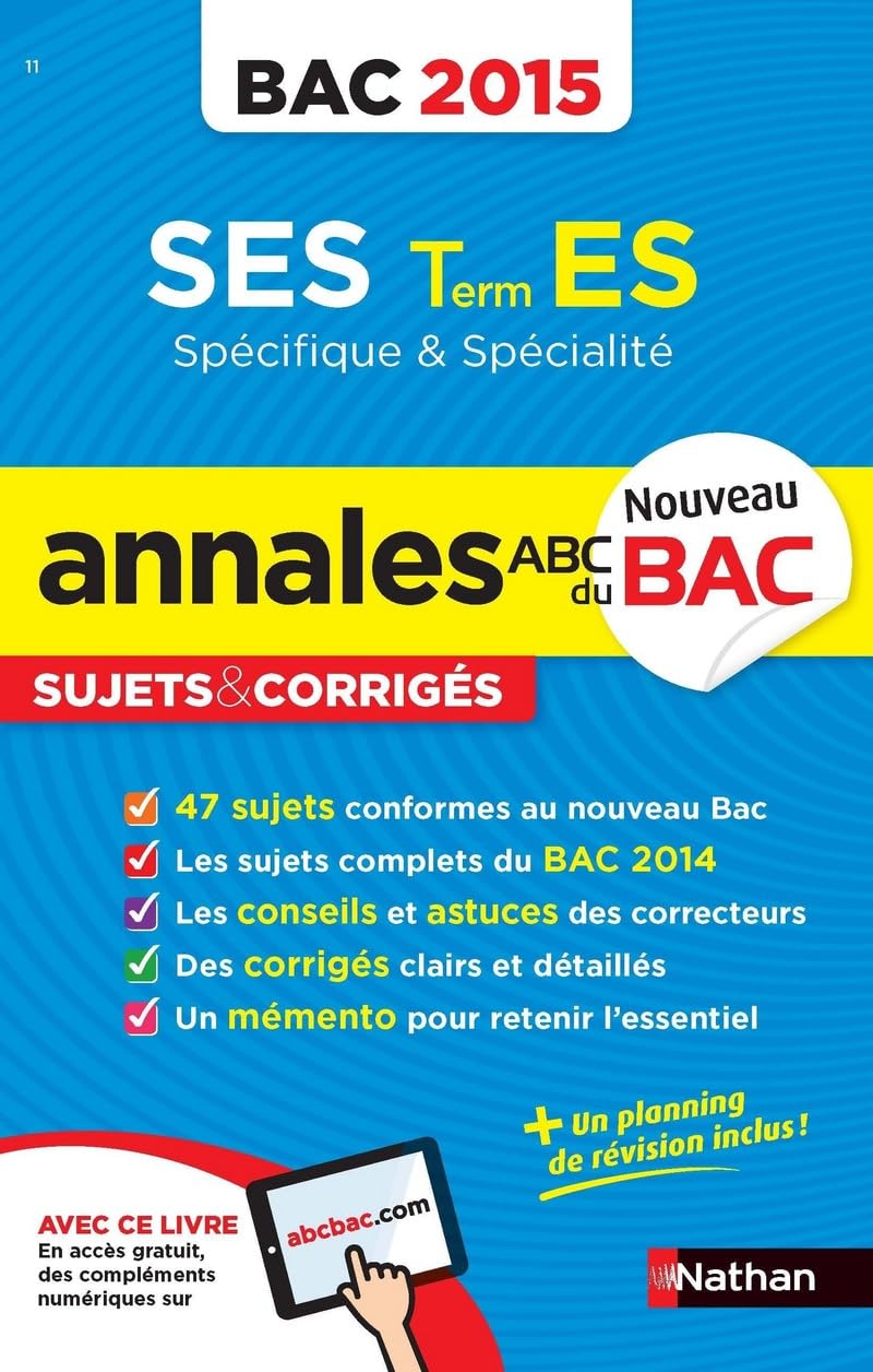 Annales ABC du BAC 2015 SES Term ES spécifique et spécialité 9782091892276