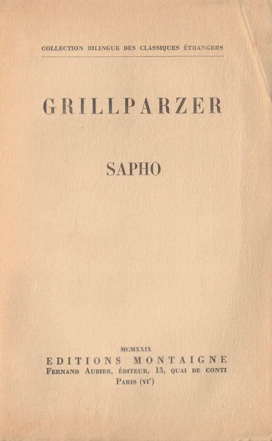 Sapho. Texte traduit et présenté par Auguste Ehrhard. 
