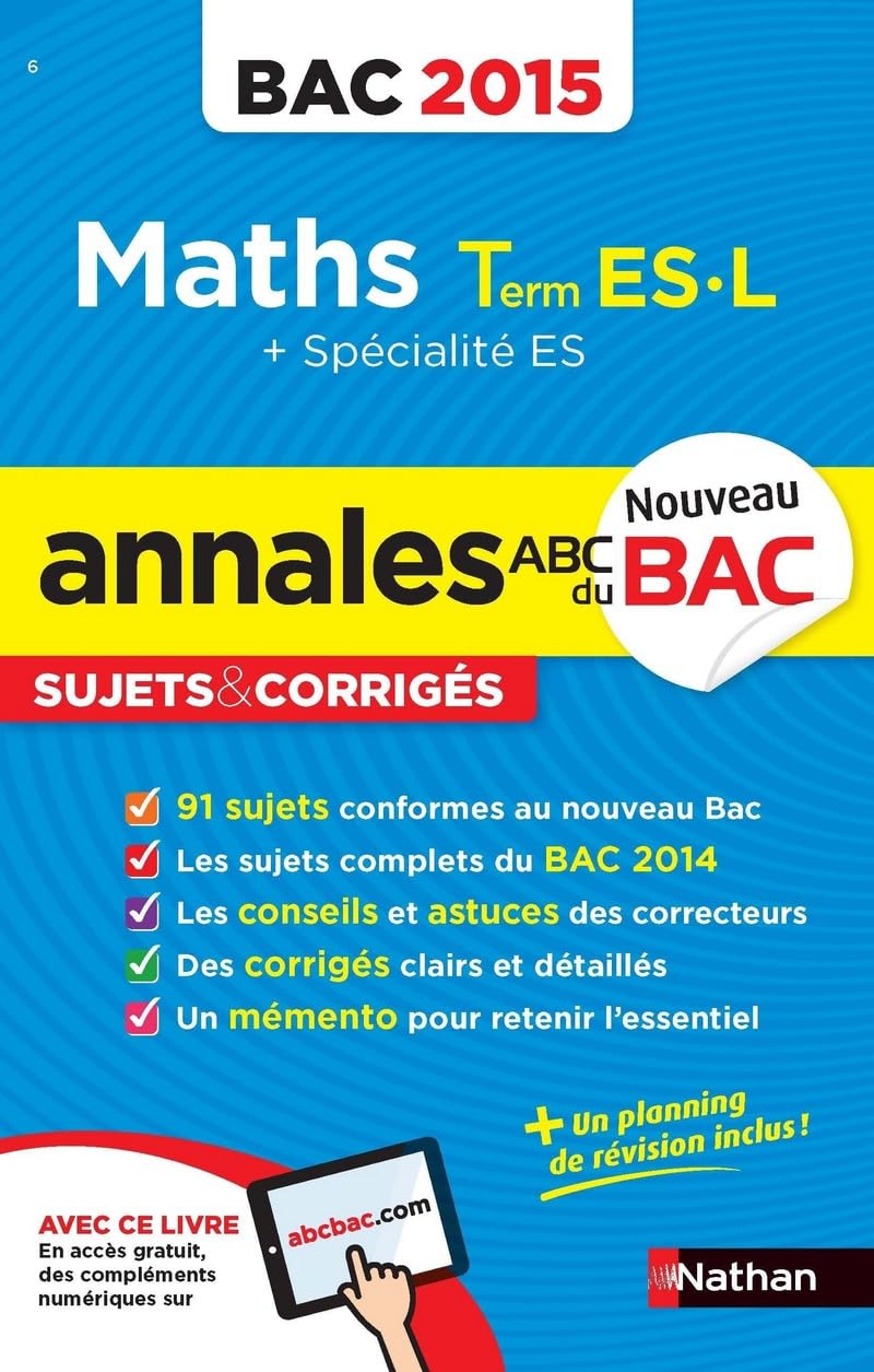 Annales ABC du BAC 2015 Maths Term ES.L + spécialité ES 9782091892221