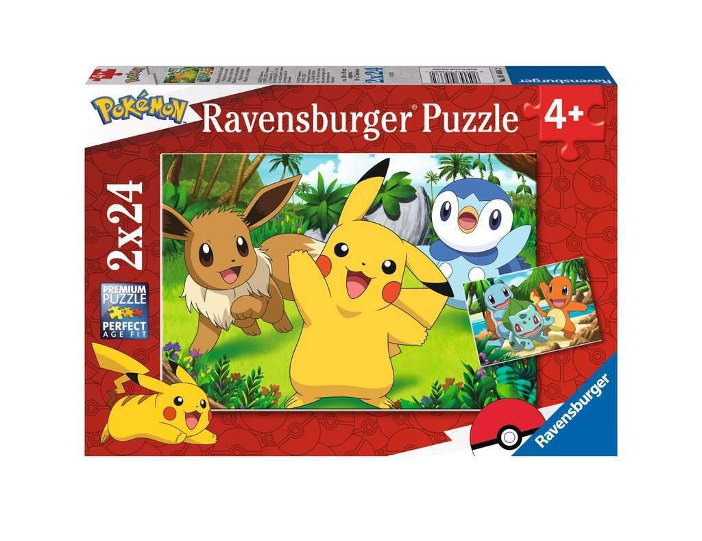 Ravensburger - Puzzle Enfant - Lot de 2 Puzzles 24 pièces - Pikachu et Ses Amis/Pokémon - Fille ou garçon dès 4 Ans - Puzzle de qualité supérieure - 2 Posters à Taille réelle - Jeu vidéo - 05668 4005556056682