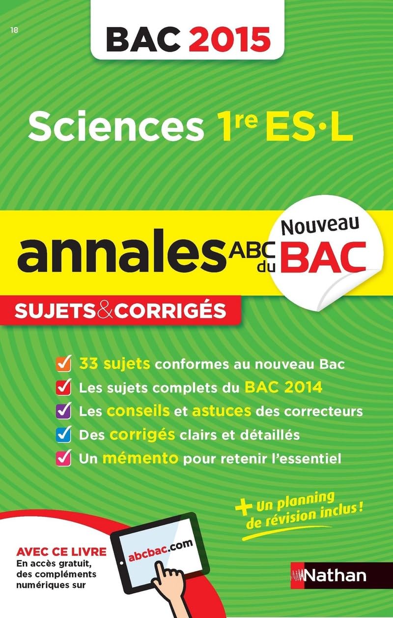 Annales ABC du BAC 2015 Sciences 1re ES.L 9782091892344