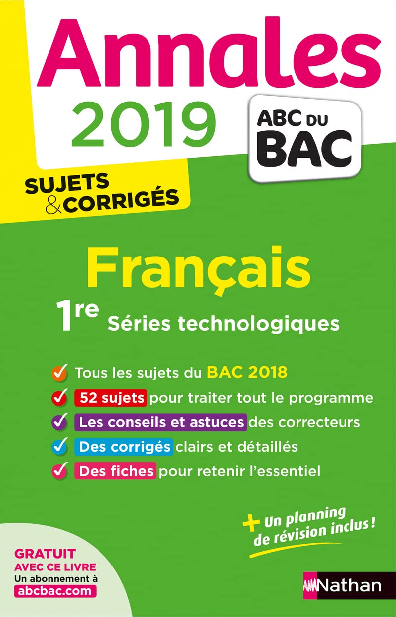 Annales ABC du BAC 2019 - Francais 1re STMG 9782091573618