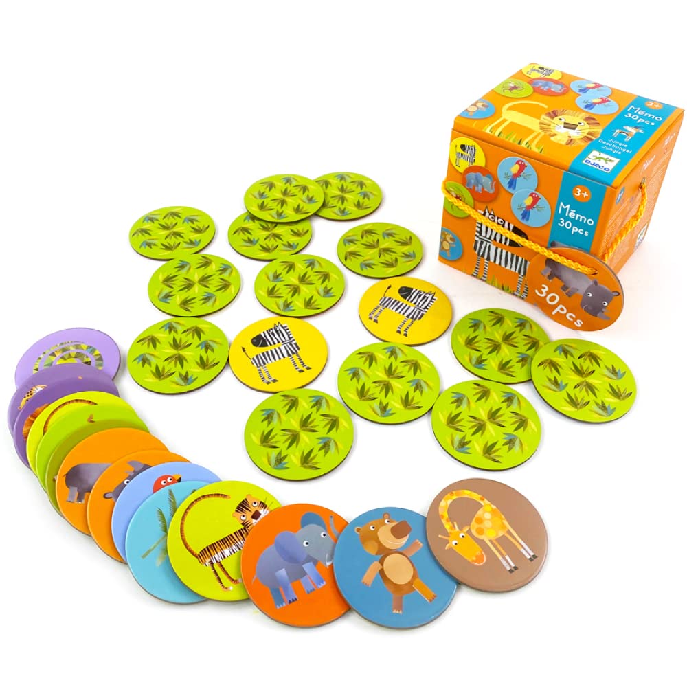 DJECO DJECO-dj08159 Animaux d'action et de réflexes Jeux éducatifs Mémo Jungle, DJ08159, Multicolore 3070900081598