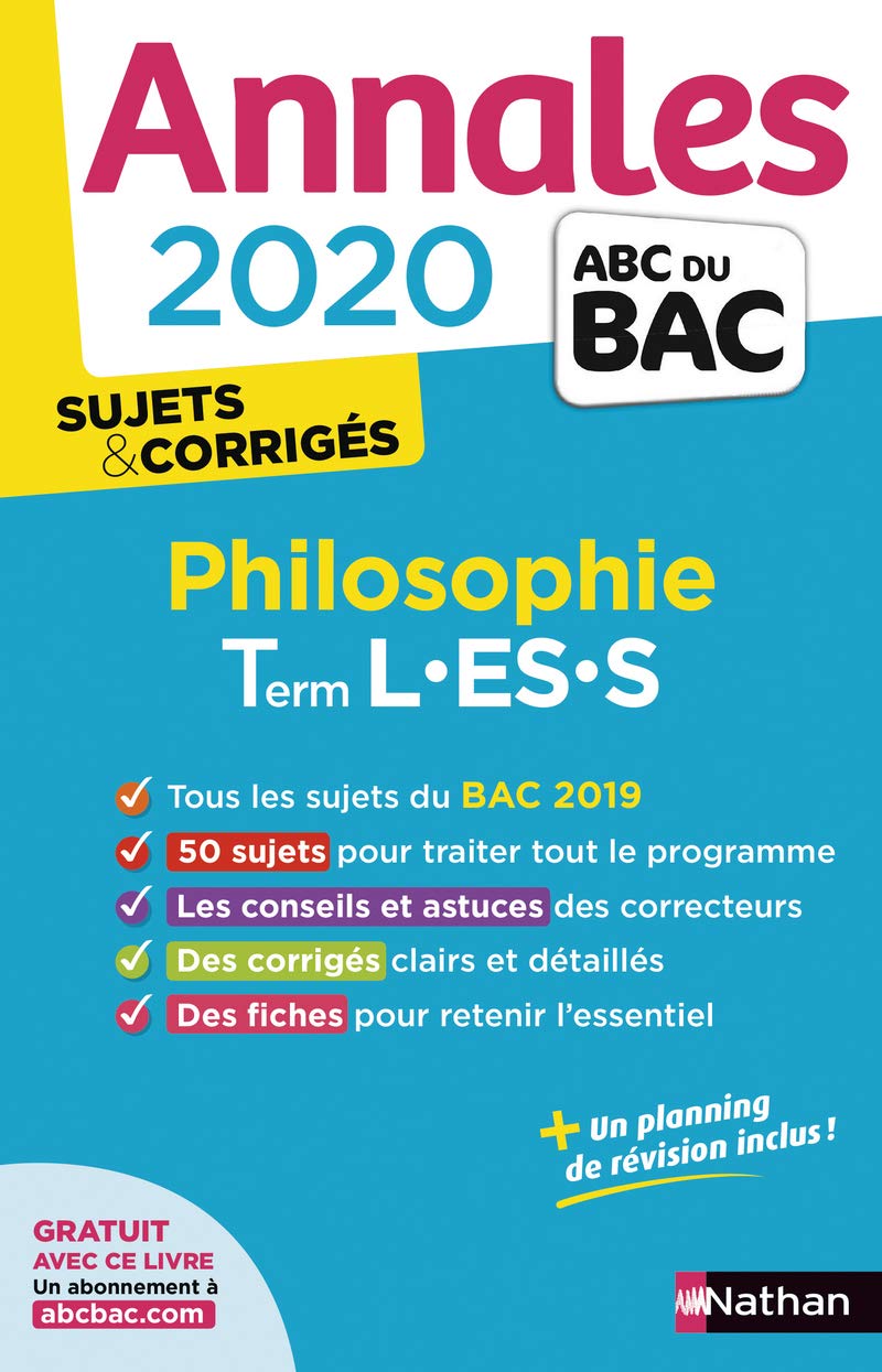 Annales ABC du Bac 2020 Philosophie Term L-ES-S 9782091574509