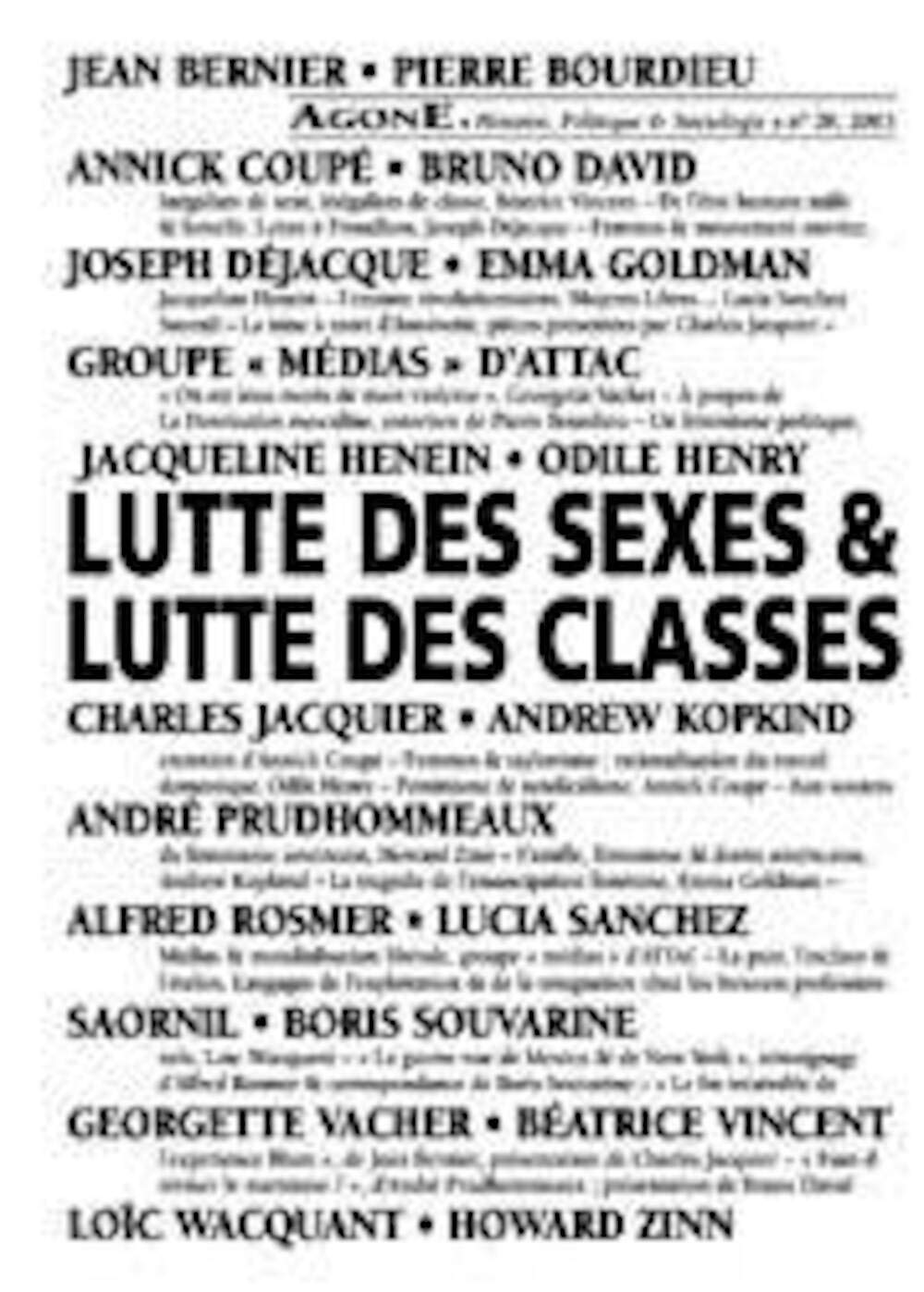 Agone, numéro 28 : Lutte des sexes, luttes des classes 9782748900033